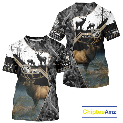 Custom 3D Elk Hunting Shirt With Black Camo Pattern And Full All-Over Elk Print For Hunters  NHT78