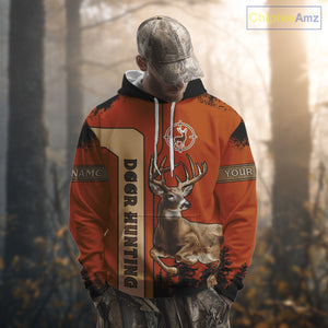 Custom Orange Whitetail Deer Hunting 3D Shirt With Name Print For Hunters, Hunting Gift NHT69