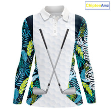 Load image into Gallery viewer, Personalized Green Tropical Plants Pattern Womens Golf Polo Shirts Custom Womens Golf Tops NHT689
