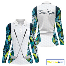 Load image into Gallery viewer, Personalized Green Tropical Plants Pattern Womens Golf Polo Shirts Custom Womens Golf Tops NHT689