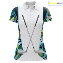 Load image into Gallery viewer, Personalized Green Tropical Plants Pattern Womens Golf Polo Shirts Custom Womens Golf Tops NHT689
