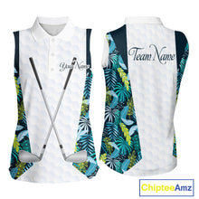 Load image into Gallery viewer, Personalized Green Tropical Plants Pattern Womens Sleeveless Golf Polo Shirts Custom Golf Tops NHT689