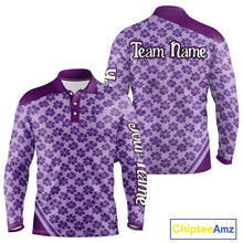 Load image into Gallery viewer, Custom Mens Purple Floral Golf Polo, Personalized Violet Flower Golf Shirt With Name NHT696