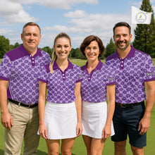 Load image into Gallery viewer, Custom Mens Purple Floral Golf Polo, Personalized Violet Flower Golf Shirt With Name NHT696