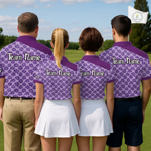 Load image into Gallery viewer, Custom Mens Purple Floral Golf Polo, Personalized Violet Flower Golf Shirt With Name NHT696