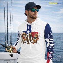 Load image into Gallery viewer, Funny Cowboy Trout, Flounder, Redfish Texas Flag Long Sleeve Hooded  Fishing Shirts Apparel|White NHT1028