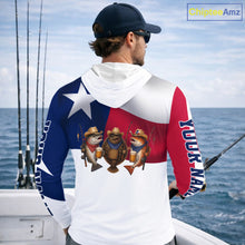 Load image into Gallery viewer, Funny Cowboy Trout, Flounder, Redfish Texas Flag Long Sleeve Hooded  Fishing Shirts Apparel