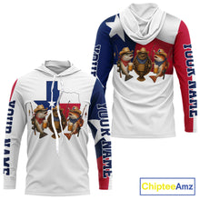 Load image into Gallery viewer, Funny Cowboy Trout, Flounder, Redfish Texas Flag Long Sleeve Hooded  Fishing Shirts Apparel