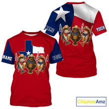 Load image into Gallery viewer, Funny Cowboy Trout, Flounder, Redfish Texas Flag Fishing T-Shirt Apparel|Red NHT1030