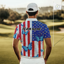Load image into Gallery viewer, Man wearing a colorful golf shirt with American flag design on a golf course