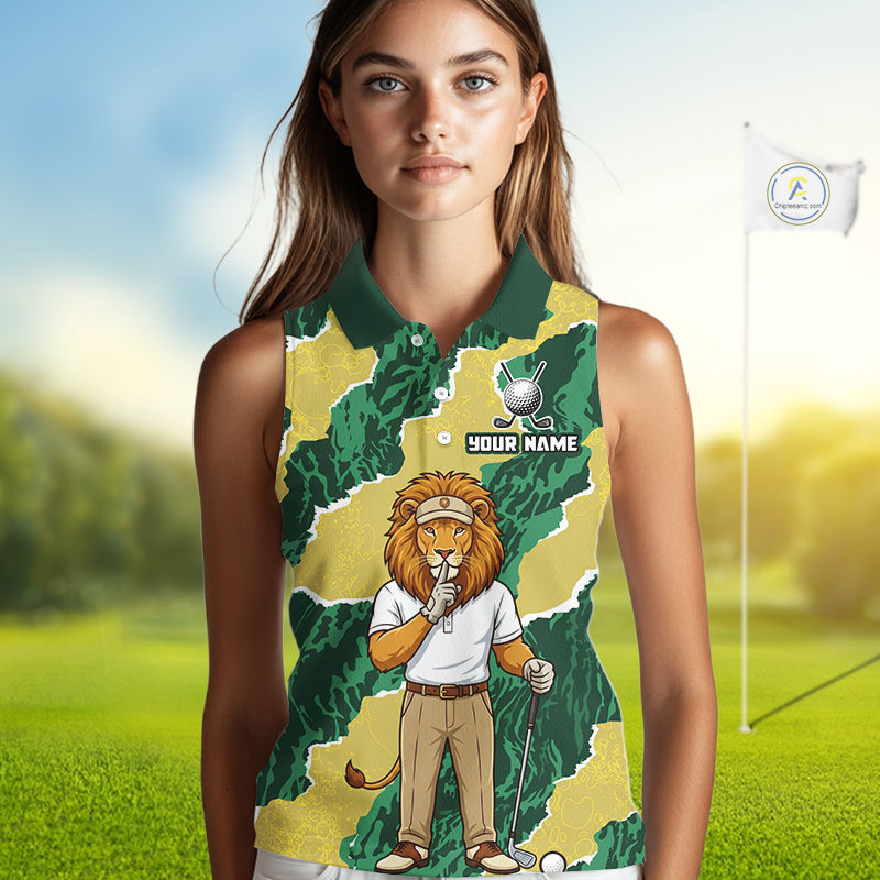 Custom Green Lion Golf Polo Shirts, Lion Womens Sleeeveless Golf Team Jerseys 