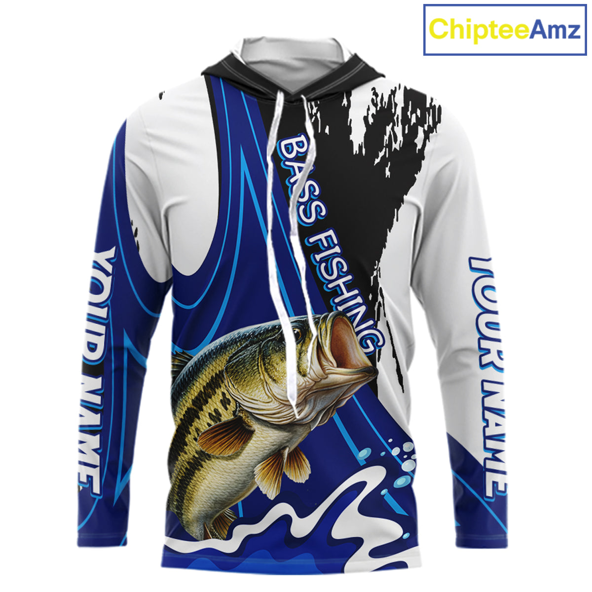 Bass Fishing Jersey Personalized Name Hooded Fishing Shirt, Angler Tournament Fishing Apparel NHT867