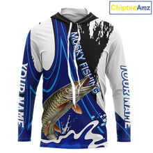 Load image into Gallery viewer, Musky Fishing Jersey Personalized Name Hooded Fishing Shirt, Angler Tournament Fishing Apparel NHT870