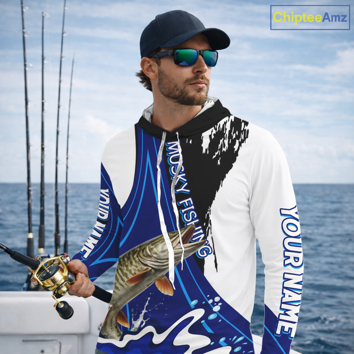 Musky Fishing Jersey Personalized Name Hooded Fishing Shirt, Angler Tournament Fishing Apparel NHT870