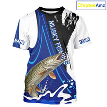 Load image into Gallery viewer, Musky Fishing Jersey Personalized Name Fishing T-Shirts, Angler Tournament Fishing Apparel NHT870