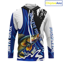Load image into Gallery viewer, Walleye Fishing Jersey Personalized Name Hooded Fishing Shirt, Angler Tournament Fishing Apparel NHT871