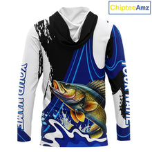 Load image into Gallery viewer, Walleye Fishing Jersey Personalized Name Hooded Fishing Shirt, Angler Tournament Fishing Apparel NHT871