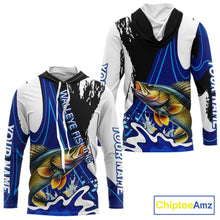 Load image into Gallery viewer, Walleye Fishing Jersey Personalized Name Hooded Fishing Shirt, Angler Tournament Fishing Apparel NHT871