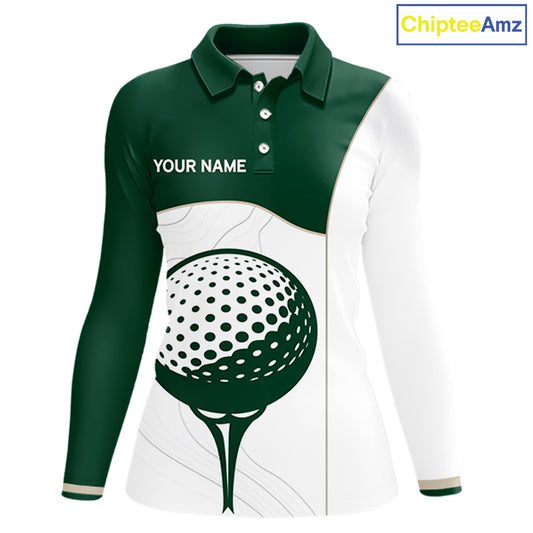 Green White Golf Ball Womens Golf Polo Shirts Custom Golf Clothing For Ladies NHT883