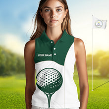 Load image into Gallery viewer, Green White Golf Ball Sleeveless Womens Golf Polo Shirts Custom Golf Clothing For Ladies NHT883