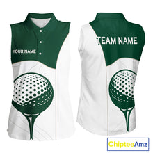 Load image into Gallery viewer, Green White Golf Ball Sleeveless Womens Golf Polo Shirts Custom Golf Clothing For Ladies NHT883