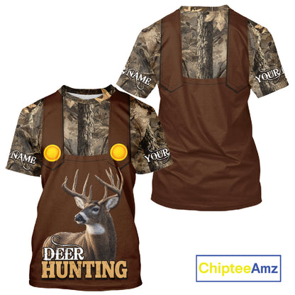 Deer Hunting Hoodie & Sweatshirt – Brown Bib Overalls Style with Custom Name Camo Design NHT346