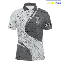 Load image into Gallery viewer, Mens Disc Golf Polo Shirt Gray Camo Disc Golf Basket, Personalized Disc Golf Shirts NHT896