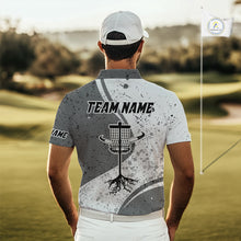 Load image into Gallery viewer, Mens Disc Golf Polo Shirt Gray Camo Disc Golf Basket, Personalized Disc Golf Shirts NHT896