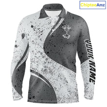 Load image into Gallery viewer, Mens Disc Golf Polo Shirt Gray Camo Disc Golf Basket, Personalized Disc Golf Shirts NHT896