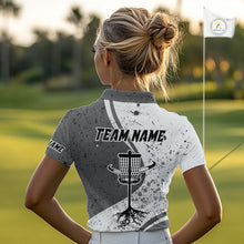Load image into Gallery viewer, Womens Disc Golf Polo Shirt Gray Camo Disc Golf Basket, Personalized Disc Golf Shirts NHT896