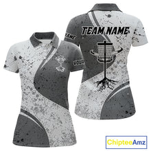 Load image into Gallery viewer, Womens Disc Golf Polo Shirt Gray Camo Disc Golf Basket, Personalized Disc Golf Shirts NHT896