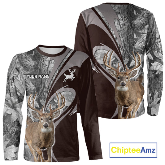 Whitetail Deer Hunting Clothes Custom Name Beautiful Gray Camo Hunting Gifts NHT209