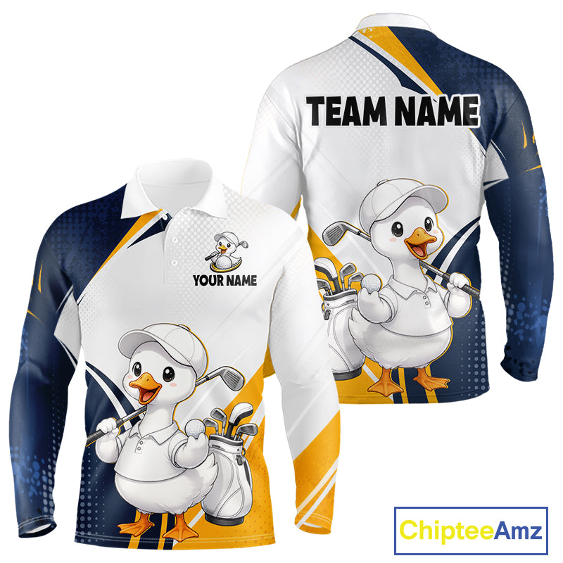 Funny Cartoon Duck Mens Golf Polo Shirt Personalised Team Duck Apparel NHT1219