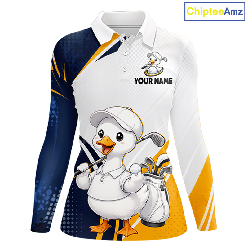 Funny Cartoon Duck Womens Golf Polo Shirt Personalised Team Duck Apparel NHT1219