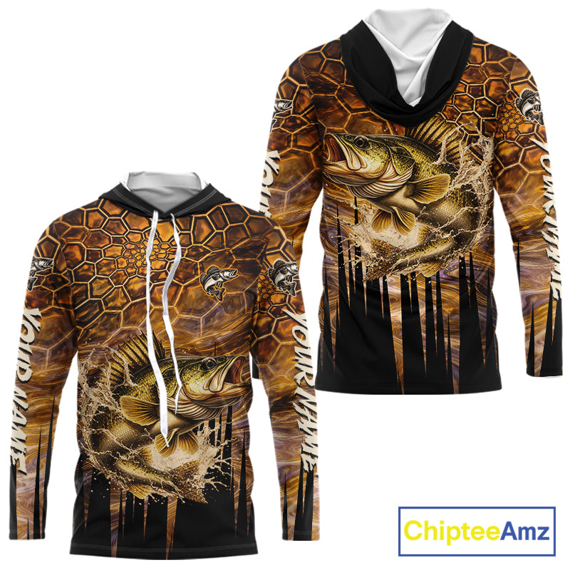 Custom Walleye Long Sleeve Tournament Camo Fishing Shirts, Walleye Fishing Jerseys NHT410