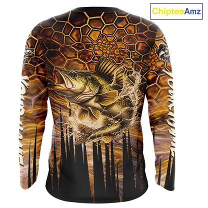 Custom Walleye Long Sleeve Tournament Camo Fishing Shirts, Walleye Fishing Jerseys NHT410