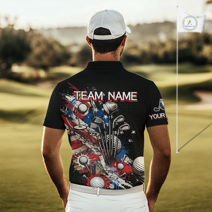 Patriotic Golf Polo Shirt Custom USA Flag Golf Shirt For Men, Golf Apparel Gift For Golfers NHT904