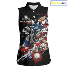 Load image into Gallery viewer, Patriotic Womens Sleeveless Golf Polo Shirt Custom USA Flag Golf Shirt, Golf Apparel Gift For Golfers NHT904
