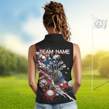 Load image into Gallery viewer, Patriotic Womens Sleeveless Golf Polo Shirt Custom USA Flag Golf Shirt, Golf Apparel Gift For Golfers NHT904