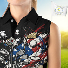 Load image into Gallery viewer, Patriotic Womens Sleeveless Golf Polo Shirt Custom USA Flag Golf Shirt, Golf Apparel Gift For Golfers NHT904