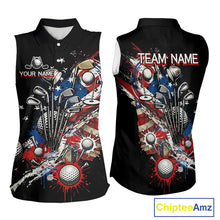 Load image into Gallery viewer, Patriotic Womens Sleeveless Golf Polo Shirt Custom USA Flag Golf Shirt, Golf Apparel Gift For Golfers NHT904