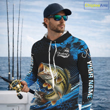 Load image into Gallery viewer, Custom Bass Fishing Jersey, Personalized Team Name Long Sleeve Hooded Performance Fishing Shirt For Men NHT1224