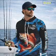 Load image into Gallery viewer, Custom Redfish Fishing Jersey, Personalized Team Name Long Sleeve Hooded Performance Fishing Shirt For Men NHT1225
