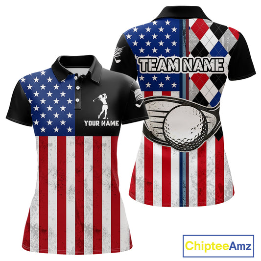 Personalized Womens Golf Polo Shirt American Flag Patriotic Golf Shirts Golf Gifts For Womens NHT746