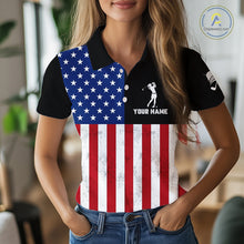 Load image into Gallery viewer, Personalized Womens Golf Polo Shirt American Flag Patriotic Golf Shirts Golf Gifts For Womens NHT746