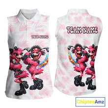 Load image into Gallery viewer, Personalized Funny Flamingo Rockstar Couple Sleeveless Womens Golf Polo Shirt, Custom Name Matching Couple Golf Shirt NHT748