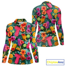 Load image into Gallery viewer, Womens Golf Polo Shirt Tropical Popsicle Paradise Pattern Tropical Leaves Custom Name, Womens Golf Shirt NHT539