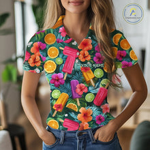 Load image into Gallery viewer, Womens Golf Polo Shirt Tropical Popsicle Paradise Pattern Tropical Leaves Custom Name, Womens Golf Shirt NHT539