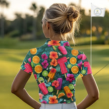Load image into Gallery viewer, Womens Golf Polo Shirt Tropical Popsicle Paradise Pattern Tropical Leaves Custom Name, Womens Golf Shirt NHT539