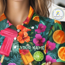 Load image into Gallery viewer, Womens Golf Polo Shirt Tropical Popsicle Paradise Pattern Tropical Leaves Custom Name, Womens Golf Shirt NHT539